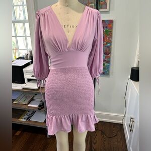 DO+BE 3/4 Sleeve Lavender Smocked Long Sleeve Mini Dress Small